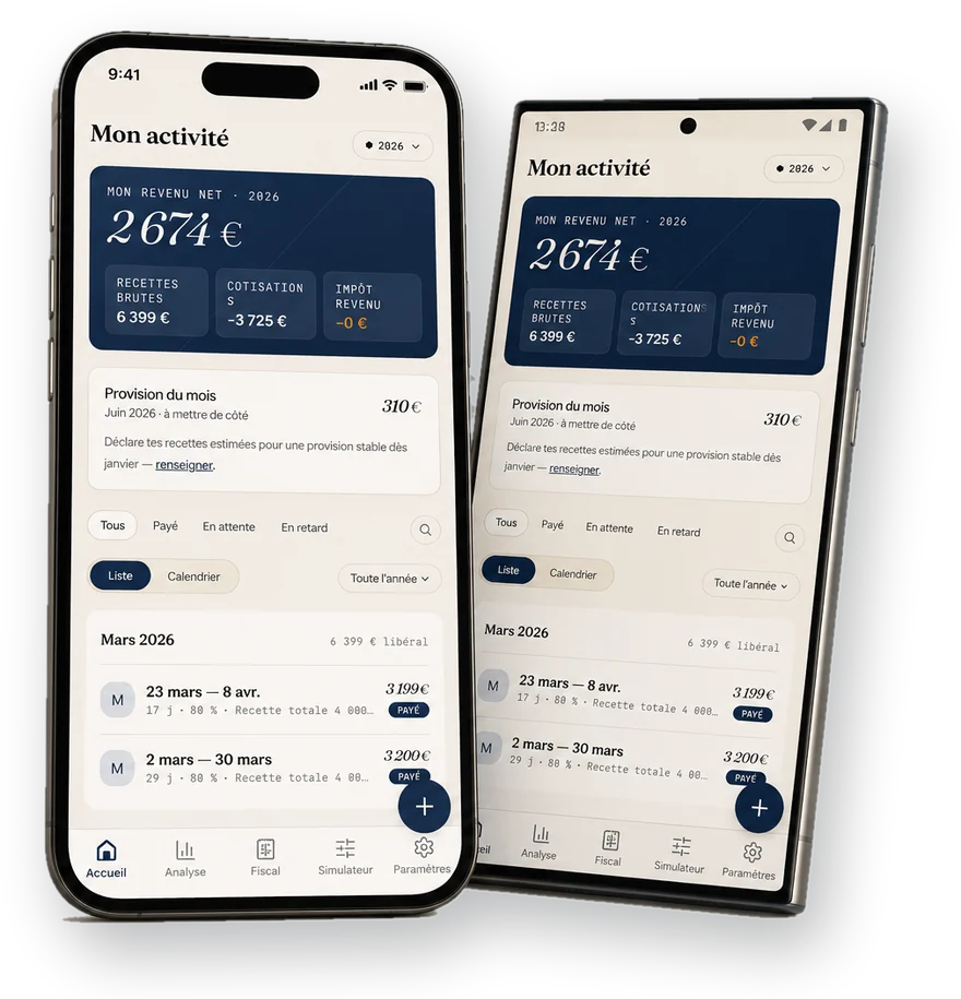 Tomomed sur iPhone et Android, tableau de bord du revenu net